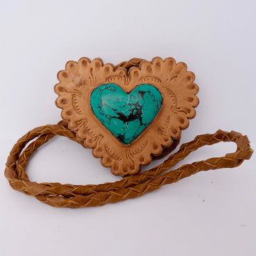 American Darling ADJW104C Braided Genuine Leather Jewelry Necklace with Leather Concho